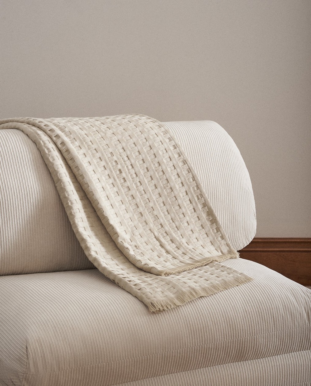 Plaid Texturizado Ajedrez 100% Algodón Beige 140x180 cm