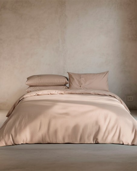 Funda nórdica beige percal 200 hilos con botones