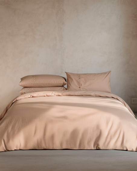 Funda nórdica beige percal 200 hilos con botones