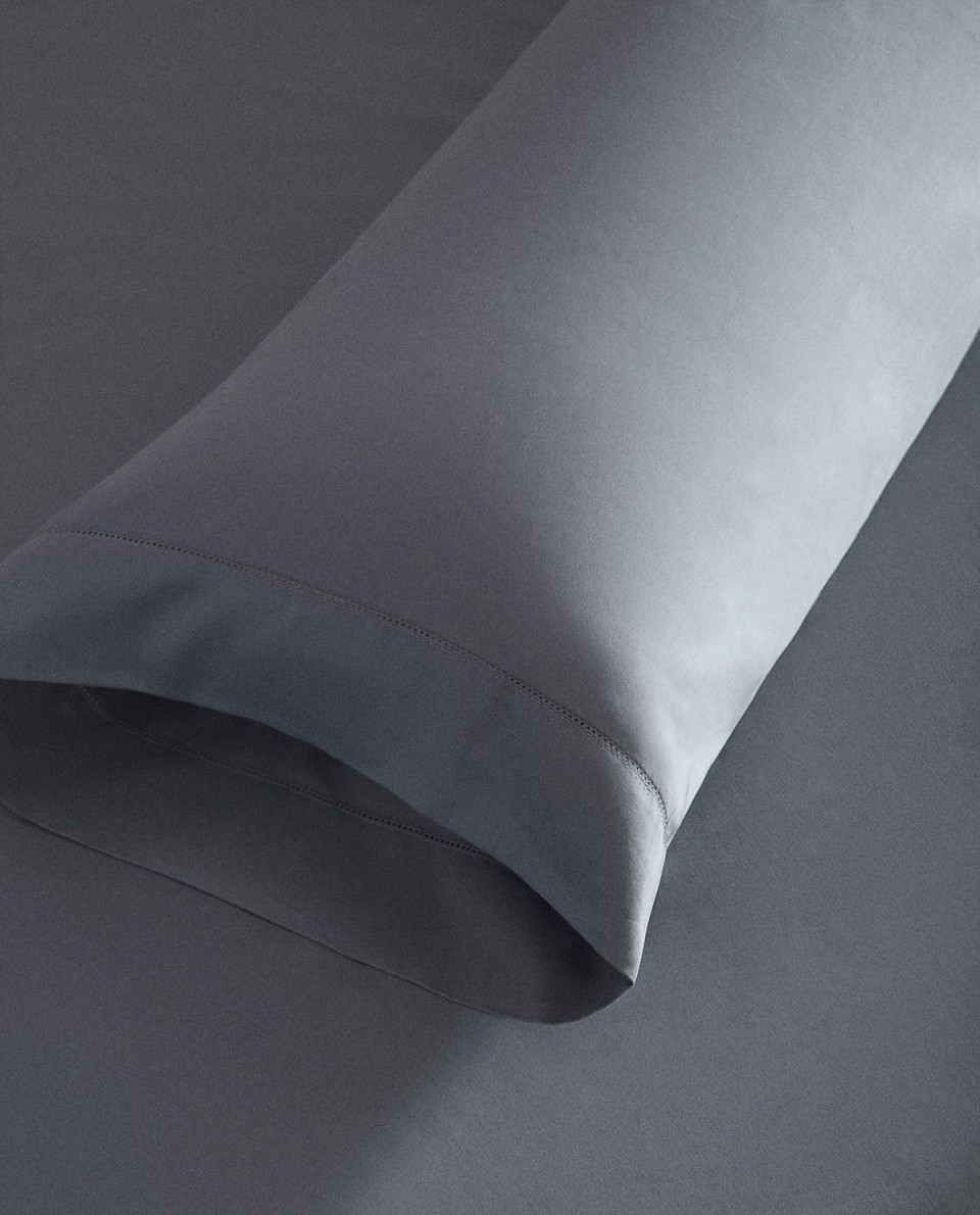 Funda de Almohada 300Hilos Percal Satén Azul en Algodón 100%